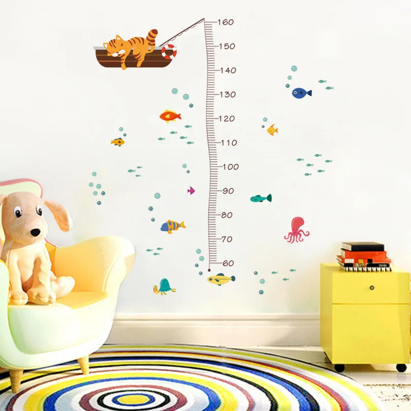Настенные наклейки для детской комнаты с измерением роста, домашний декор для детской комнаты, настенные наклейки, животные, сердце