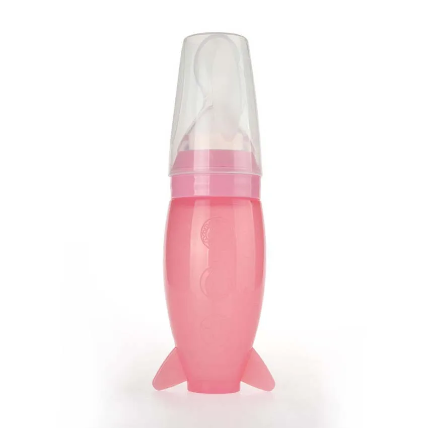 120 мл высококачественный детский силиконовый рожок для кормления, струящаяся кормушка, бутылка для риса, крахмал, экспресс-кормления, ложка, плюс пылезащитный чехол - Цвет: Pink