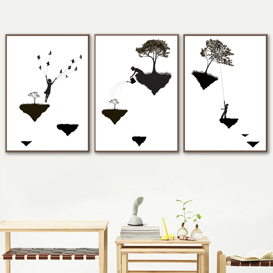 

Fantasy Fairytale Nordic Posters And Print Black White Wall Art Canvas Painting Wall Pictures For Living Room Scandinavian Decor
