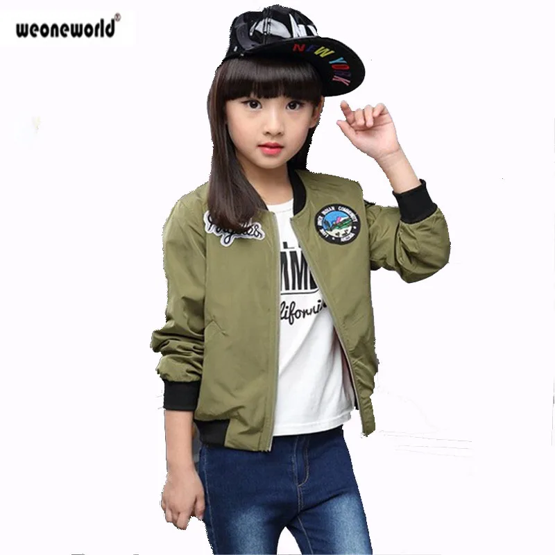 

WEONEWORLD New Spring Autumn Jackets for Girls Coat Bomber Jacket Army Green Windbreaker Jacket Kids Clothes Children Clothing