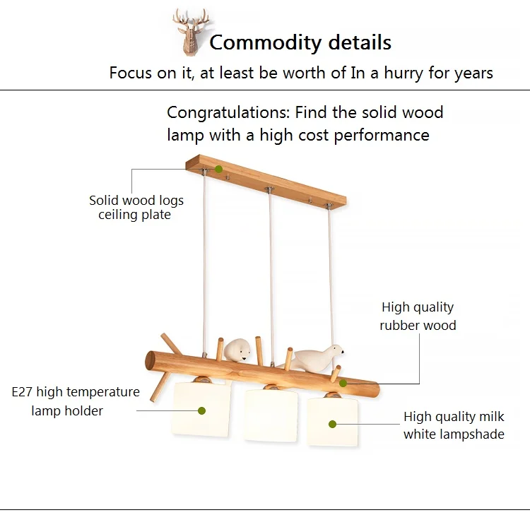 Led Европейский Простой творческая личность птица из натурального дерева столовая обеденный стол подвесной светильник