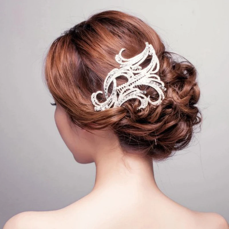 Luxury Crystal Wedding Hair Comb Silver Color Sparking Bridal Hair