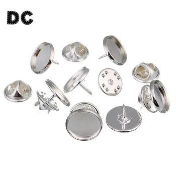 

20pcs Silver Color Copper Round Brooch Tray Base Back Blank Cufflink Spacer Settings Tie Tack Pins fit 12mm 18mm 20mm Cabochons
