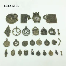 LJJAGLL 20pcs Metal Alloy Bronze Mix European Steampunk Gear Clocks Big Charm Big Watches Jewelry Pendants Diy Making AZB001