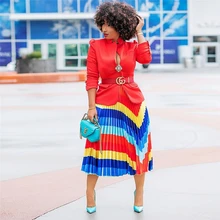 Новая модная плиссированная юбка с принтом на весну и лето, Весенняя и летняя полосатая юбка с принтом для отдыха B447