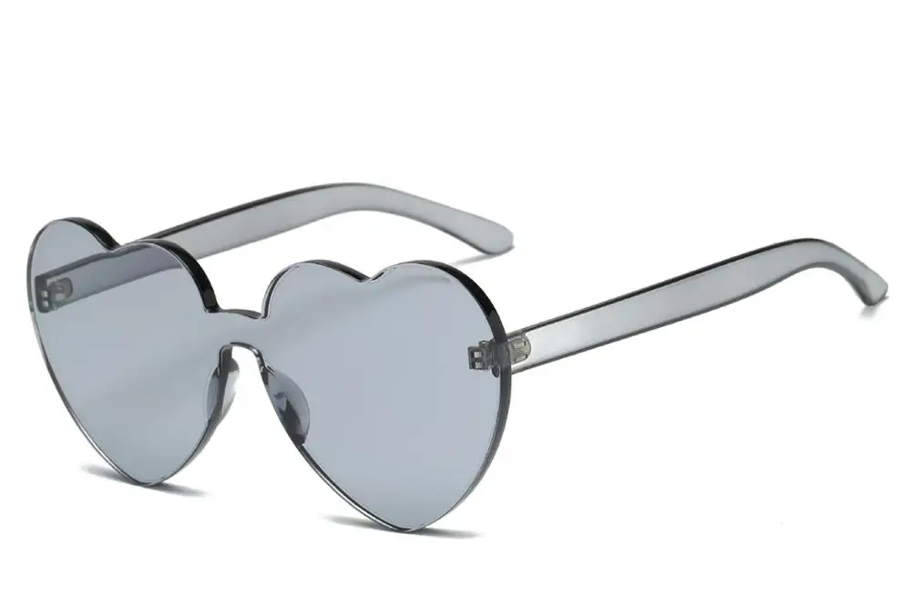 Новые модные милые сексуальные ретро солнцезащитные очки без оправы с сердечком, женские роскошные брендовые дизайнерские солнцезащитные очки, яркие цвета, UV400 - Цвет линз: Серый