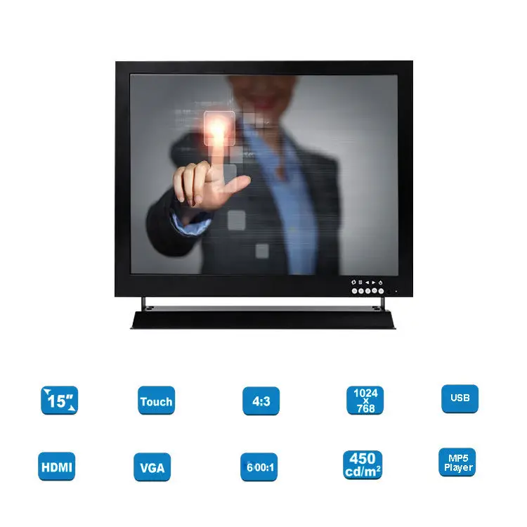 

Eyoyo HD Touch Screen 15" TFT LCD 1024*768 Video Monitor VGA BNC USB MP5 Player