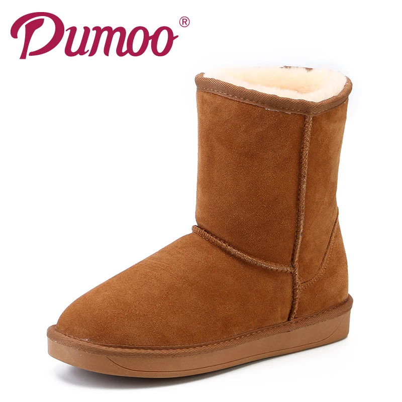

Dumoo New 2018Lovers Genuine Leather Cow Suede Warm Winter Snow Boots Shoes Women Fur Round Toe Snow Boots Women 35-44 Plus Size