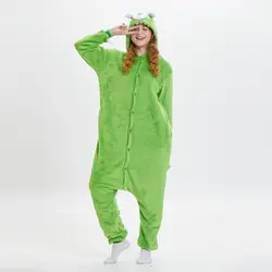 JINUO 2018 Забавный милый зеленый монстр пижамы Onesie мультфильм животных с капюшоном унисекс для женщин мужчин фланель