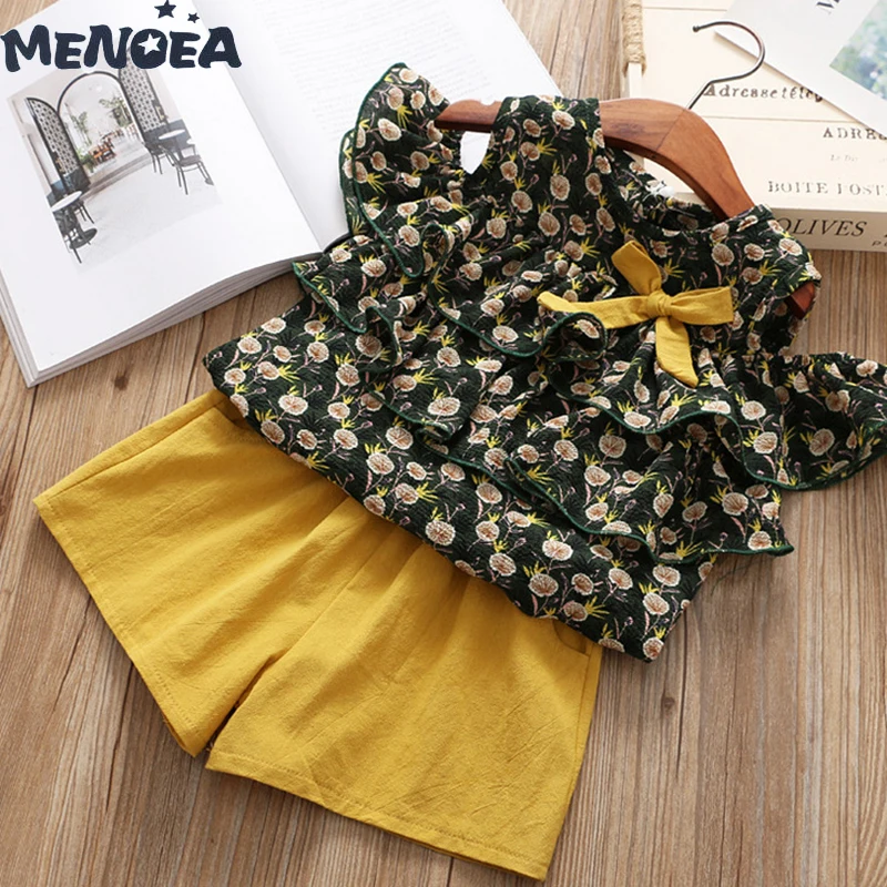

Menoea Girl Clothing Sets New Summer Fashion Kids Clothes Set Girls Letter Pattern Tops+Solid Shorts 3-7T Children Clothing
