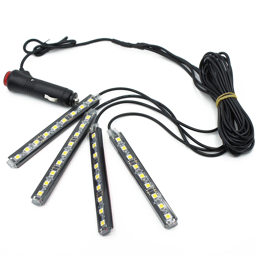 4Pcs Car LED Neon Interior Light Lamp Strip Decorative Lights