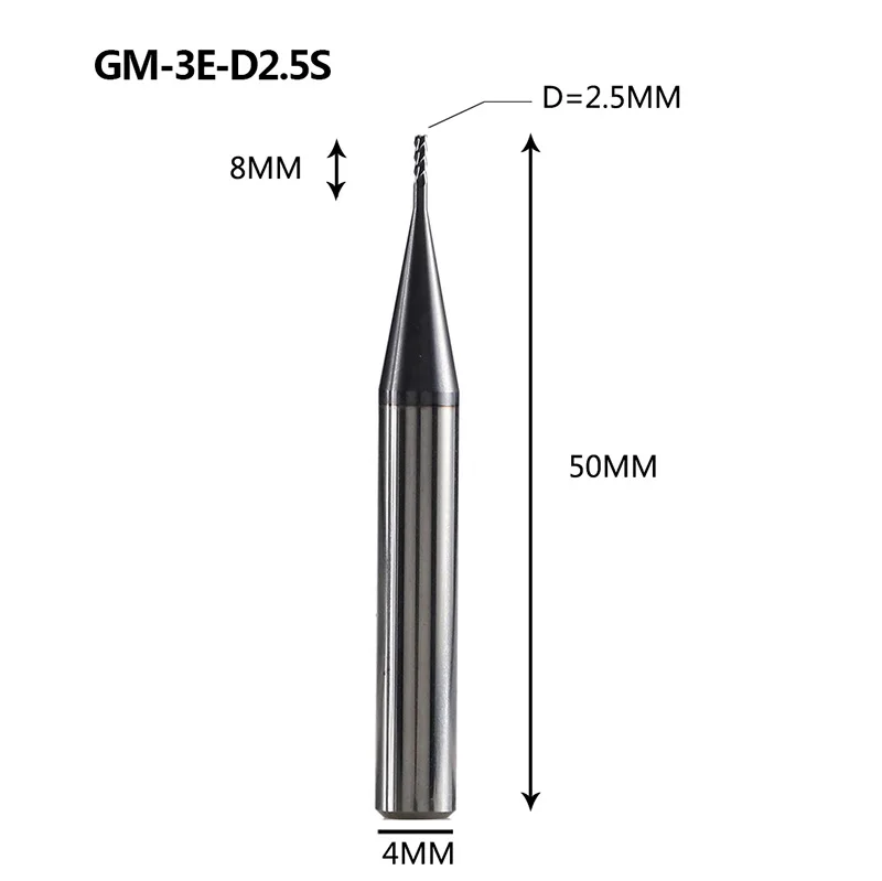 GM-3E Вольфрамовая сталь 3 Флейта с квадратной головкой с покрытием Концевая мельница с ЧПУ Фрезерный резак режущие инструменты для обработки металла приплюснутый фрезерный станок - Длина режущей кромки: GM-3E-D2.5S
