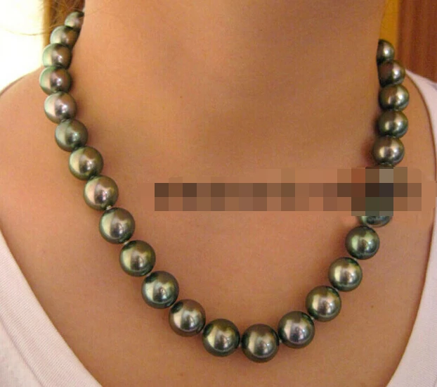

Jewelr 006457 AAA+10-11mm REAL natural TAHITIAN black GREEN pearl necklace 14k