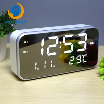 

LED Large Number Display Table Clock Calendar Temperature Mirror Watch Luminous USB charge Electronic Nixie Clock of Home Decora