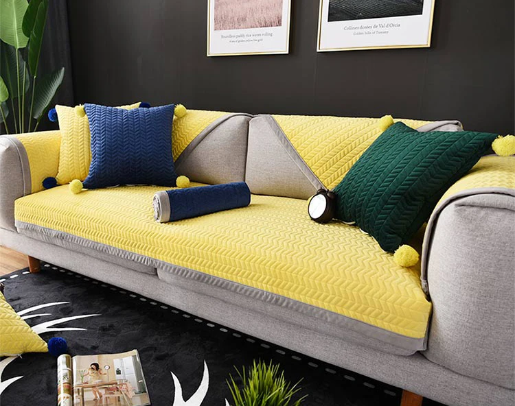 Толстые короткие плюшевые чехлы для дивана желтые современные Чехлы для секционных диванов четыре сезона использование l-образного дивана полотенце 1 шт