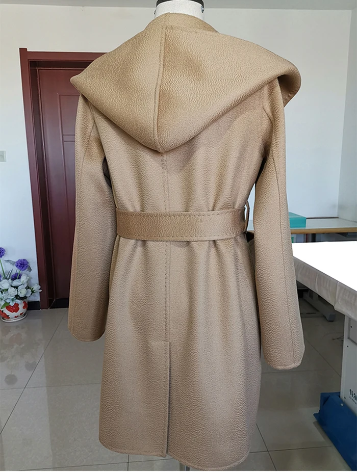Сезон зима-весна. женская модная повседневная Длинный дизайн воды пульсации поверхности шерстяное пальто с капюшоном