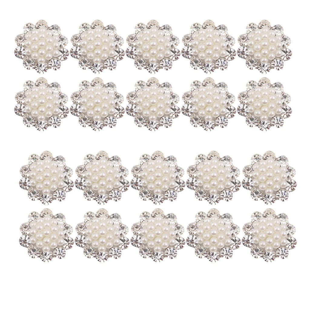 20 Pieces Crystal Diamante Pearl Brooch Button DIY Wedding Bouquet Decor