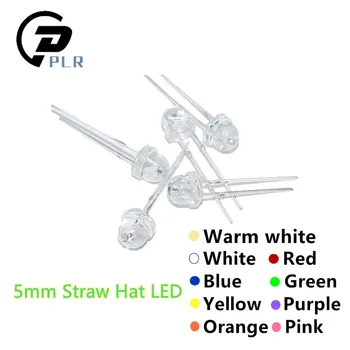 

200Pcs 5mm Diode Straw Hat Warm White Red Green Blue Yellow Purple Pink Smd Led Clear Super Bright Wide Angle Bulb 20000mcd Lamp