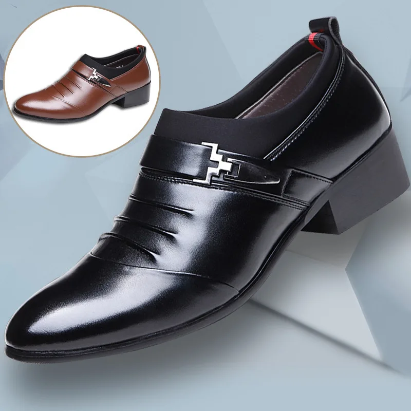 brand PU Leather Fashion Men Business Dress Loafers Pointy Black Shoes ...