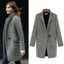 Winter Coat Women Fashion Formal Jacket Women Plaid Woolen Single Button Long Blazer mujer Plus Size 5XL 6XL