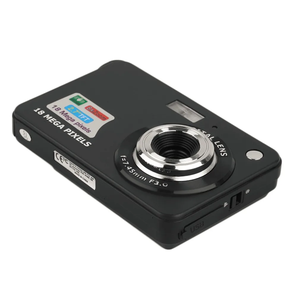 2.7'' TFT MicroSD LCD HD 720P 18MP Digital Camera Camcorder 8x Zoom Anti-shake Photo Video Camcorder Up to 32G USB charger cable