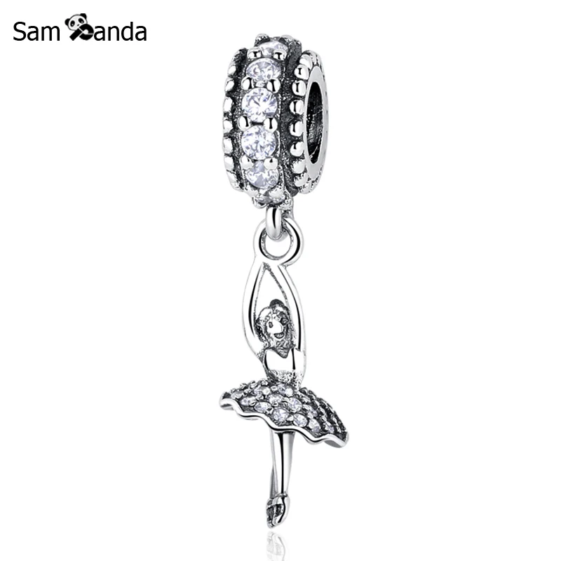 

Authentic 925 Sterling Silver Charm Bead Ballerina Dangle Charms Clear Crystal Fit Pandora Bracelets Women DIY Jewelry Making