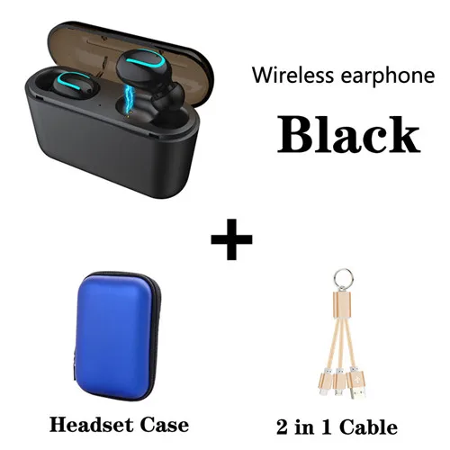 Для Iphone Android Earpod Bluetooth 5,0 наушники стерео беспроводные наушники, 1500 мАч зарядная коробка Q32 наушники гарнитура PK i10 - Цвет: add blue bag cable
