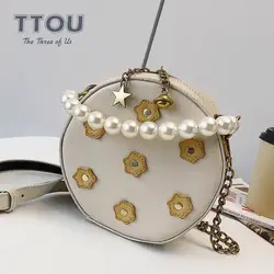TTOU модная женская круглая сумка с жемчугом качественная кожаная цепь Женская круговая сумка через плечо женская сумка через плечо