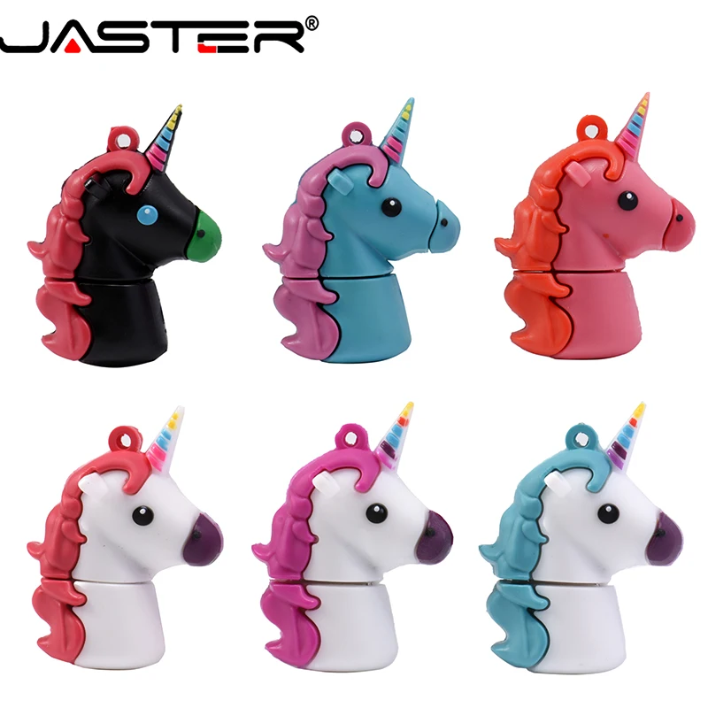 

JASTER Hot Sale Cartoon Cute Unicorn USB Flash Drive Pen Drive 16GB 32GB 64GB Black Horse Pen Drive External Memory USB Stick