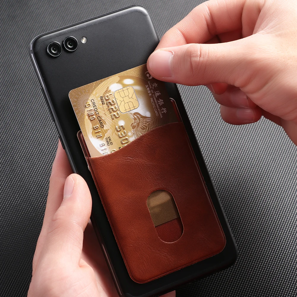 

1PC Men Business Leather Card Holder Sticker Adhesives Credit ID Card Mobile Phone Back Pocket Wallet Case Stickers Bag Pouch