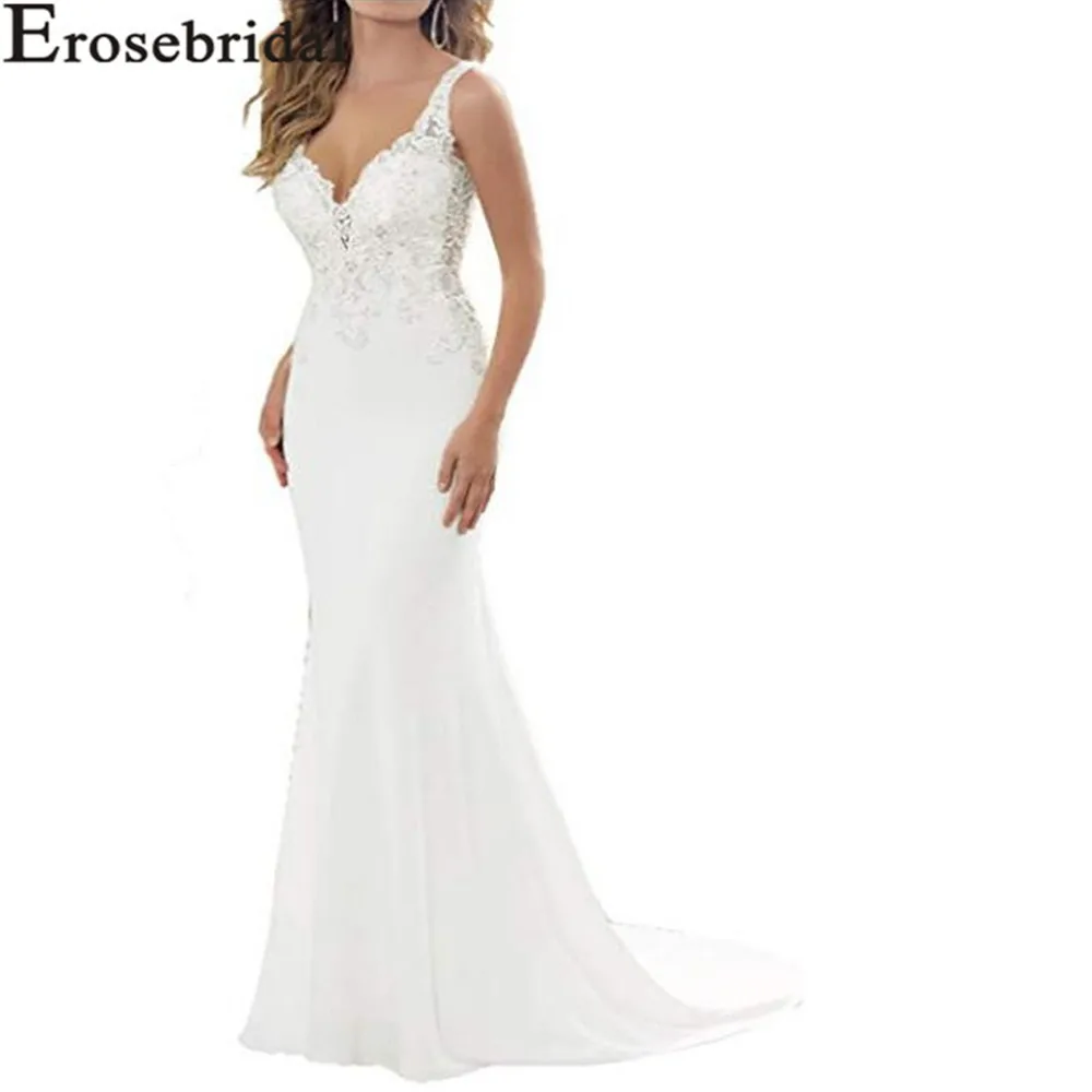 

Erosebridal New Arrival V-Neck Wedding Dress 2019 Lace Wedding Gowns Sexy Women Bridal Dresses Sleeveless Vestidos De Novia