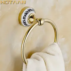 Синий и белый фарфор твердой латуни золотой Готовые круглый Полотенца кольцо, керамическая основа Аксессуары для ванной комнаты Полотенца