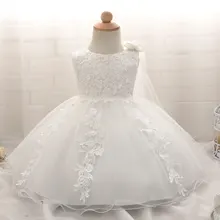 Стиль платья для маленьких девочек без рукавов Тюль день рождения крестильное платье Формальные Дети Одежда