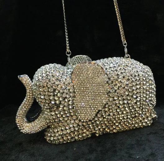 Women Elephant Shape Evening Clutch Bags Rhinestones Beaded Clutch Bag