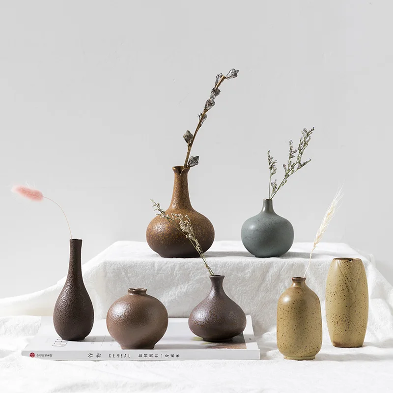 

Modern Traditional Chinese Ceramic vase Mini small flower vase Coarse pottery crafts Tabletop Vases home decoration accessories