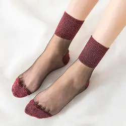 5 цветов стрейч носки для девочек женские носки без пятки забавные носки тонкий кристалл стекло шелк кружево блестящие прозрачные