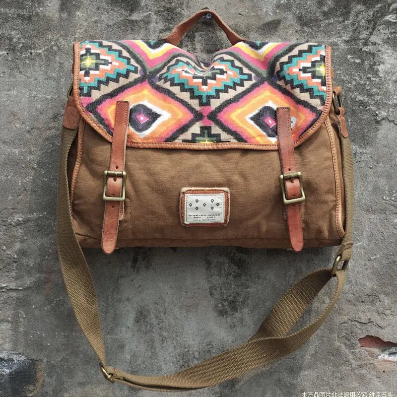 India Leisure men's and women's single shoulder bag Leather Canvas