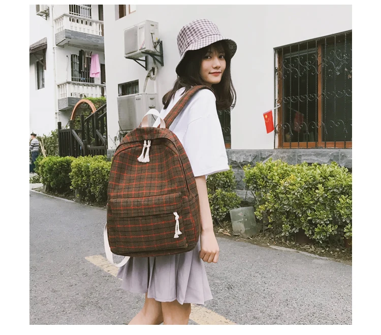 HTB1zhMOa21H3KVjSZFHq6zKppXaa 2 Pieces Japan style Plaid Style Women Backpack Pencil Case Student Girl School Bag Travel Shoulder Bag For Women 2019 Bagpack