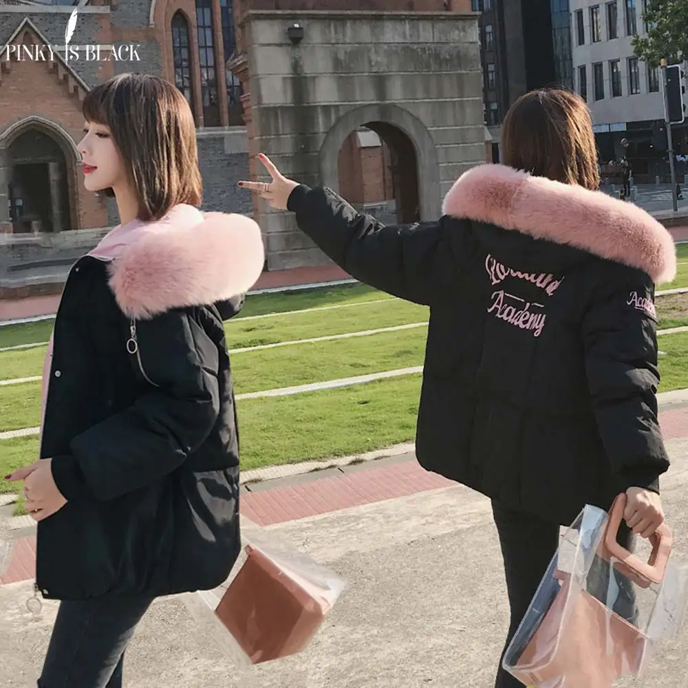 PinkyIsblack Winter Jacket Women 2018 New Fashion Slim Female Winter Coat Thicken Parka Down Cotton Clothing Fake fox fur collar