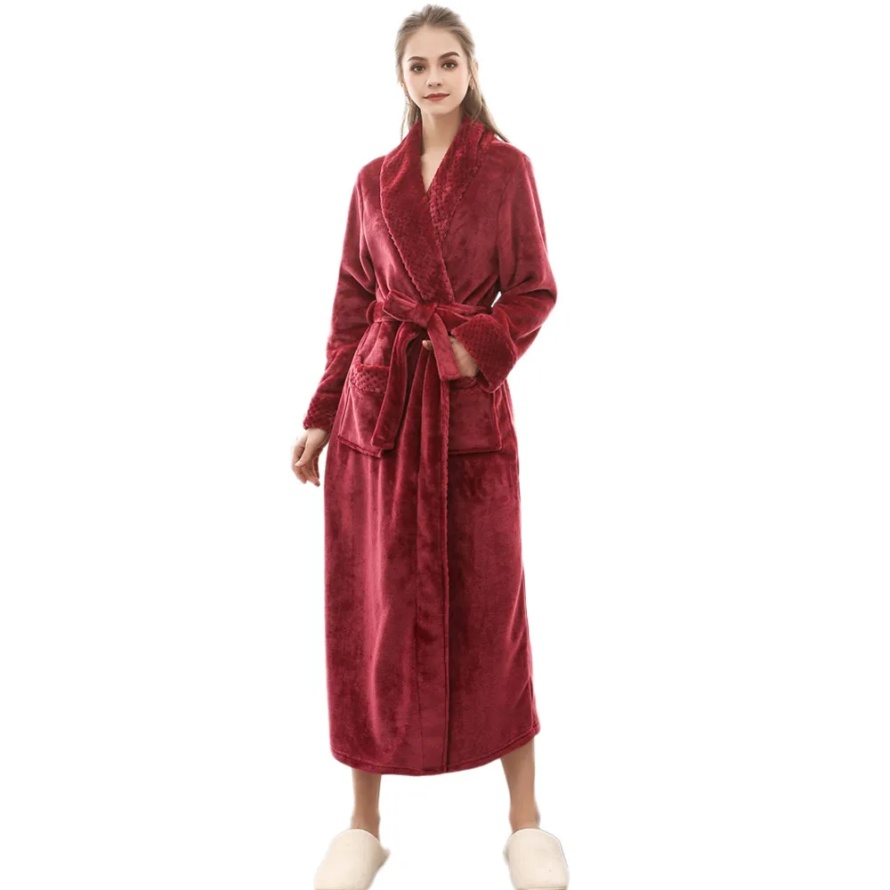 MUQGEW, ночная рубашка, женский халат, хлопковый Халат, женский зимний удлиненный коралловый плюшевый халат, халат с длинными рукавами, халат, пальто# G3