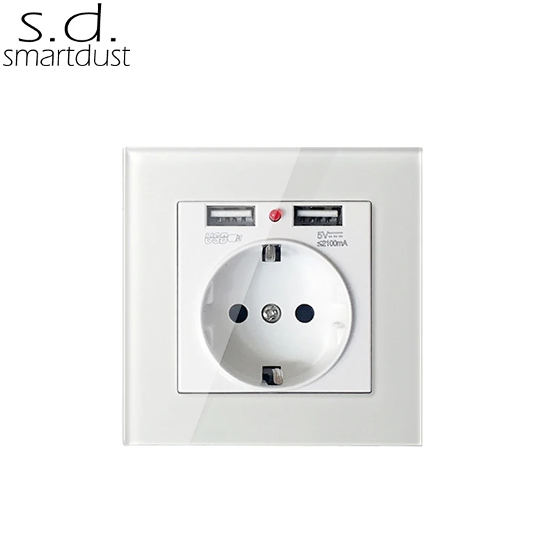 Штепсельная розетка Smartdust европейского стандарта с USB розеткой стеклянное