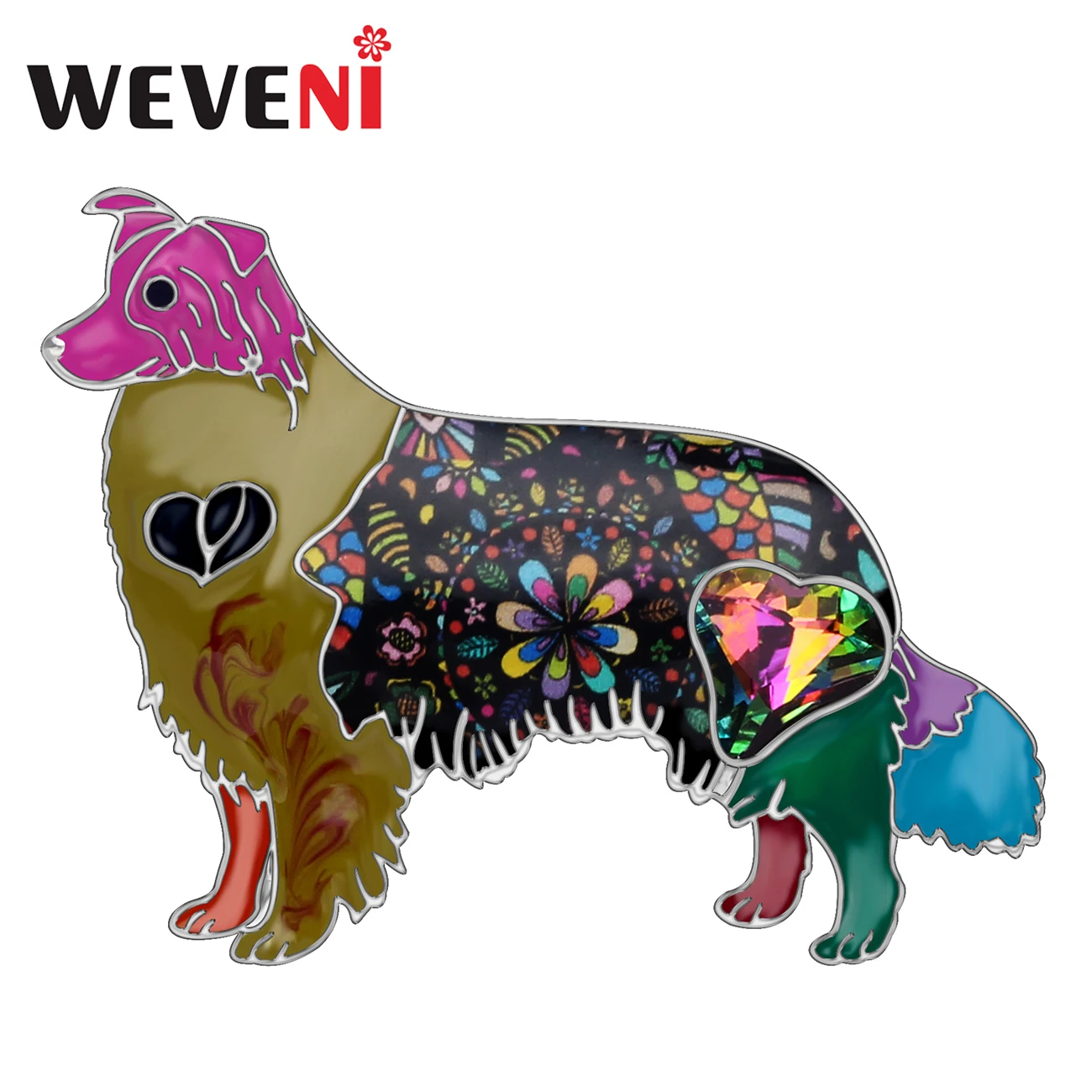 WEVENI эмаль сплав горный хрусталь бордюр колли собака броши животное ювелирное