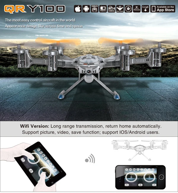 Walkera QR Y100 Wi-Fi FPV 6 оси Квадрокоптер Поддержка IOS/Android/Devo