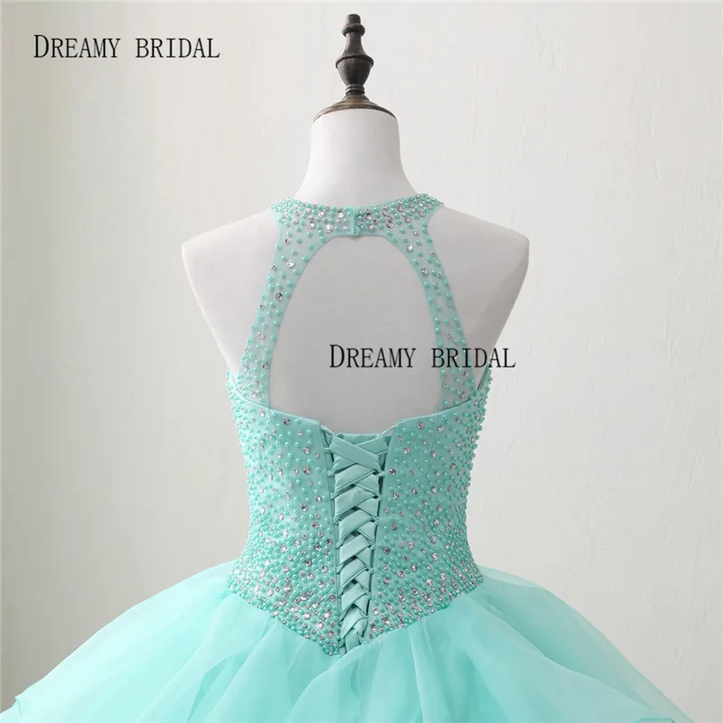 Bridal Quinceanera Ball Gown Dresses Beading Halter Vestidos de 15 Anos Lace Up Ruffles Debutante Longo Organza