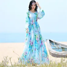 2019 gasa Maxi vestido con mangas largas bohemia vestido completo de talla grande celebridad/graduación/cena Vestido de playa(China)