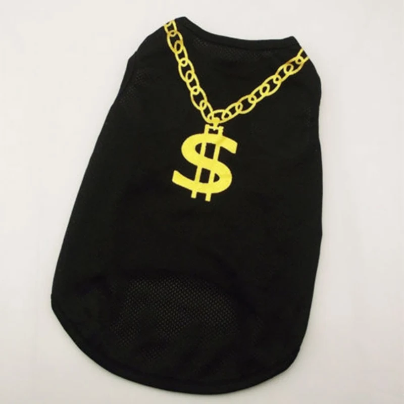 

New Summer Pet Dog Vest T-shirt Clothes Puppy Bikini Muscle Gold Necklace Flower Print Clothes Large New