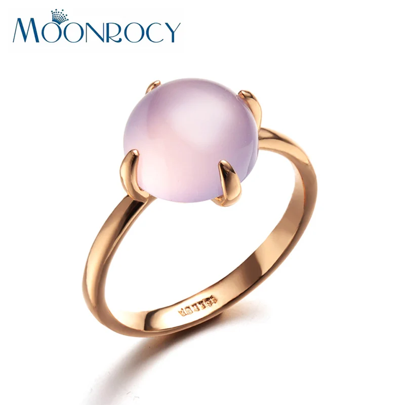 MOONROCY Free Shipping Fashion Jewelry Wholesale Rose Gold Color Pink Opal Wedding Crystal Ring for Women Gift Drop Shipping