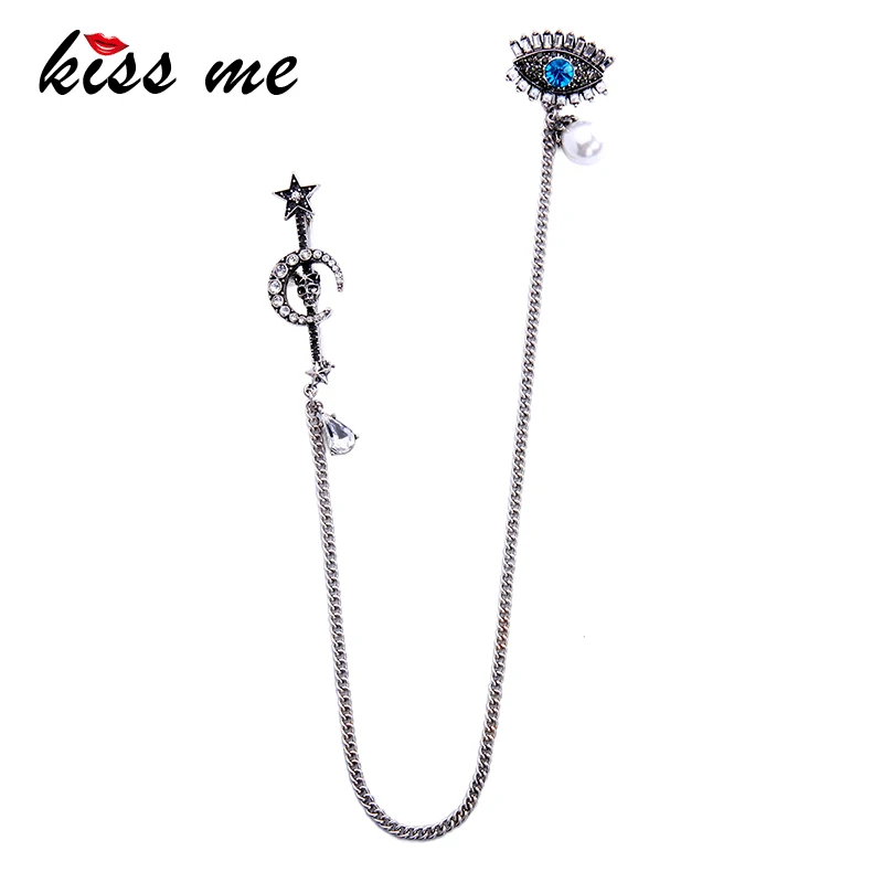 

KISS ME Halloween Jewelry Personalized Rhinestone Stars Moon Skull Blue Eye Brooches for Women 2017 Fashion Jewelry