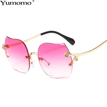 Frameless Trimming Sunglasses Women Personlity Vintage Metal Plum Blossom Gradient Pink Blue Tinted Color Lens Ladies Female Frameless Trimming Sunglasses Women Personlity Vintage Metal Plum Blossom Gradient Pink Blue Tinted Color Lens Ladies Female