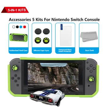 

5 in 1 Kit Protective Back Shell Case for Nintend Switch Slim Rubberized Hard Case Cover for Nintendos Switch Tempered Film Grip